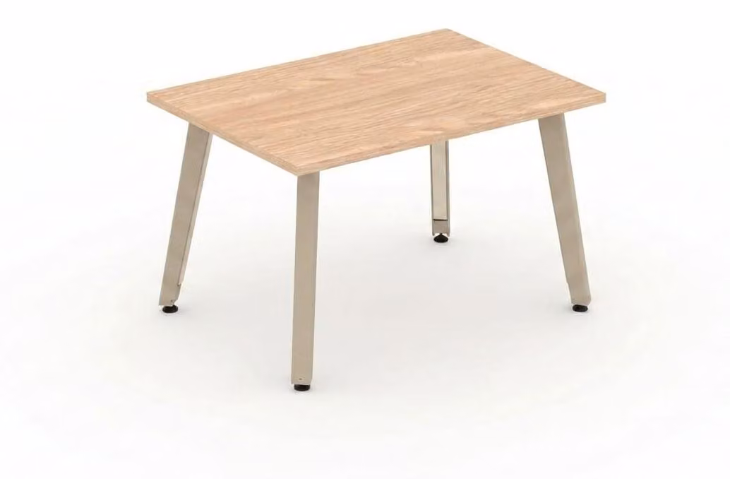 Tavolino rettangolare, aspetto legno, con gambe in metallo robuste, design moderno