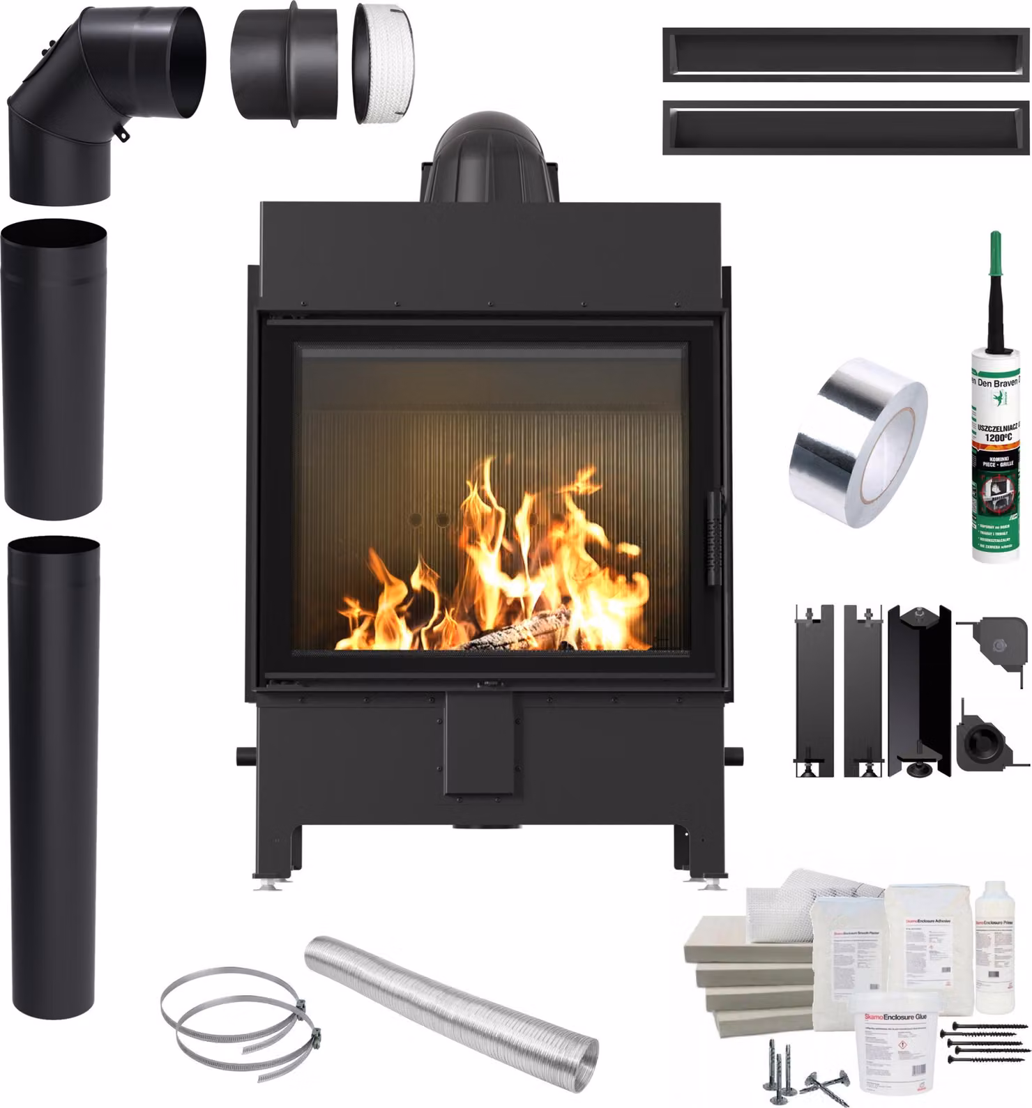 Inserto per caminetto KRATKI LUCY 15kW Ø200 Nero TERMOTEC Set per installazione