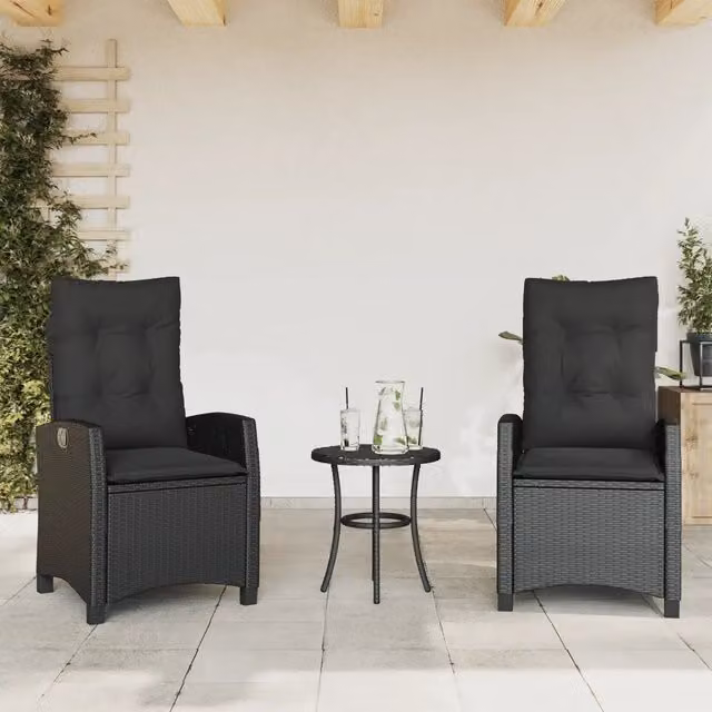Set di 2 sedie reclinabili da giardino vidaXL in polyrattan nero con cuscini