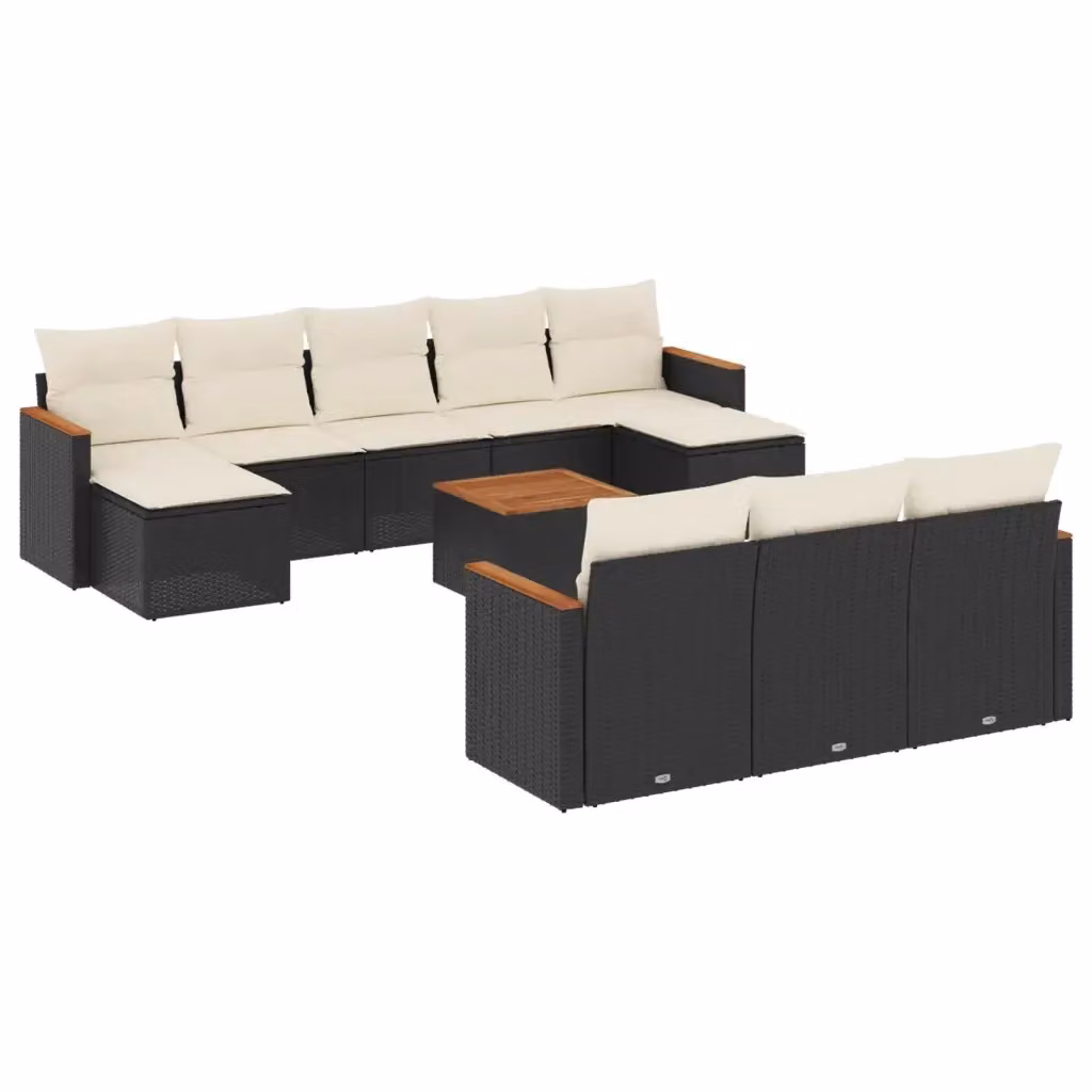 vidaXL Set Divani da Giardino 11 pz in Polyrattan Nero con Cuscini e Tavolino da Esterno – 2