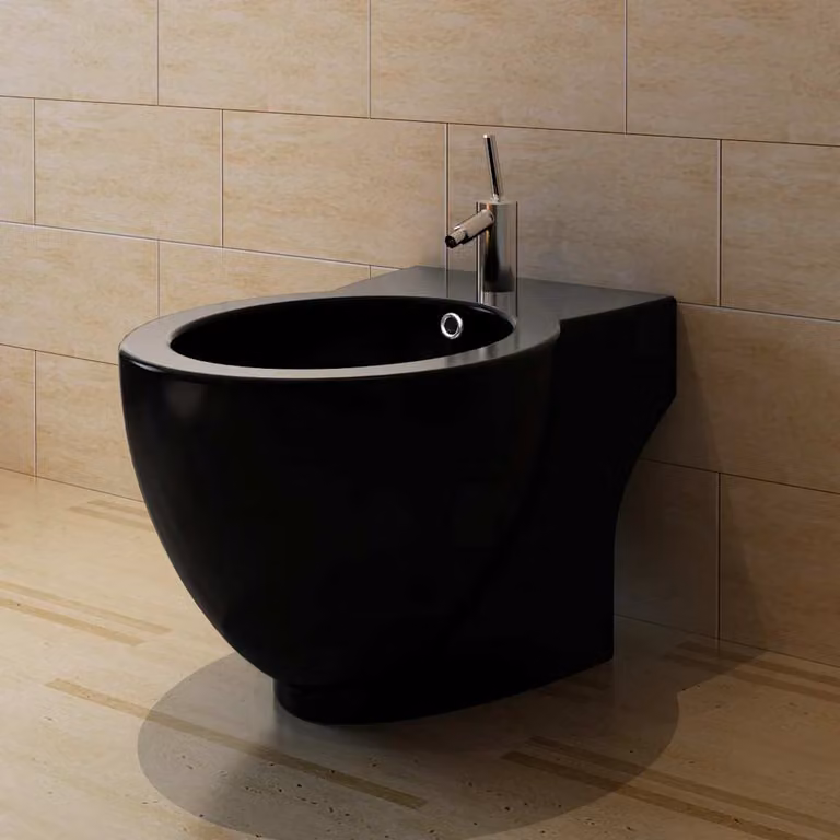 Bidè Rotondo in Ceramica di Alta Qualità vidaXL con Piede Nero L/P/H: 40 x 40 x 58 cm