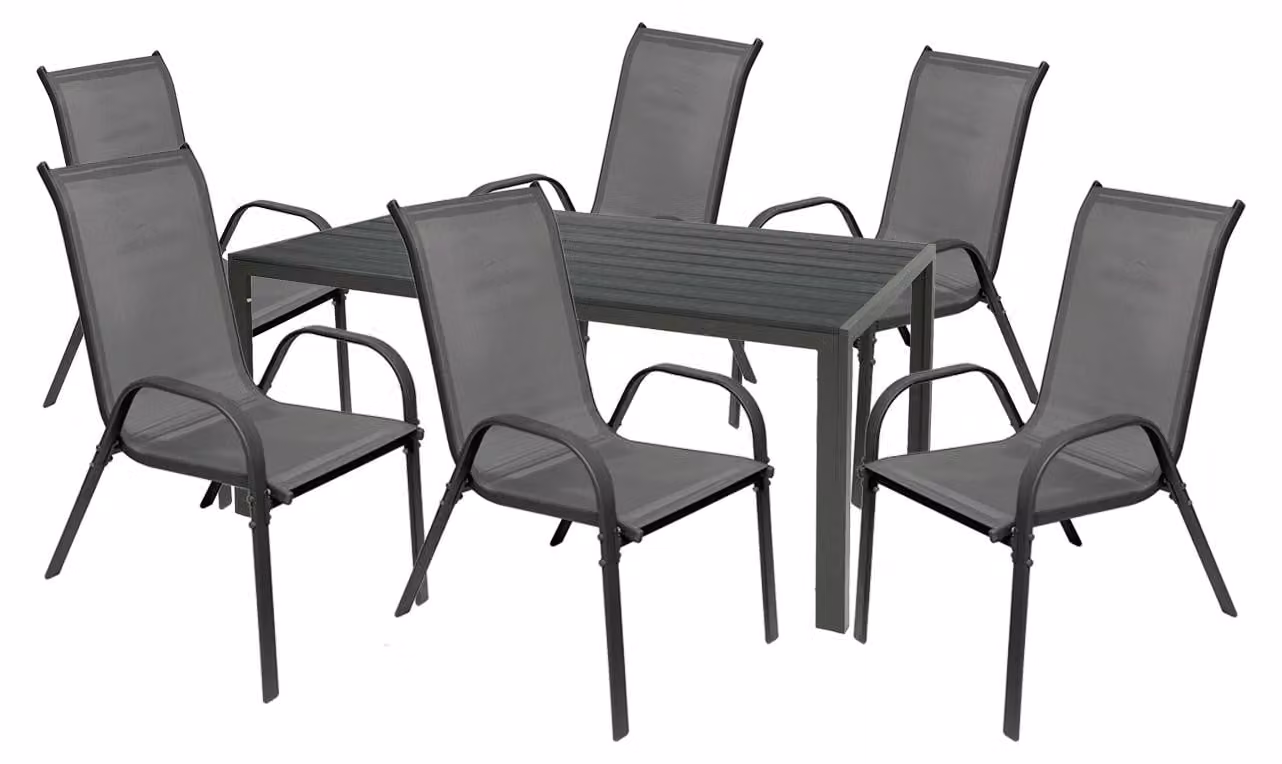 Set da giardino, composto da 5 pezzi, dimensioni 160x90 cm, realizzato in WPC (legno-plastica composita), colore antracite/grigio