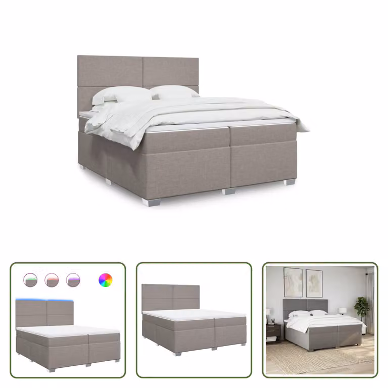 The Living Store Letto a molle con materasso Taupe 200x200 cm in tessuto