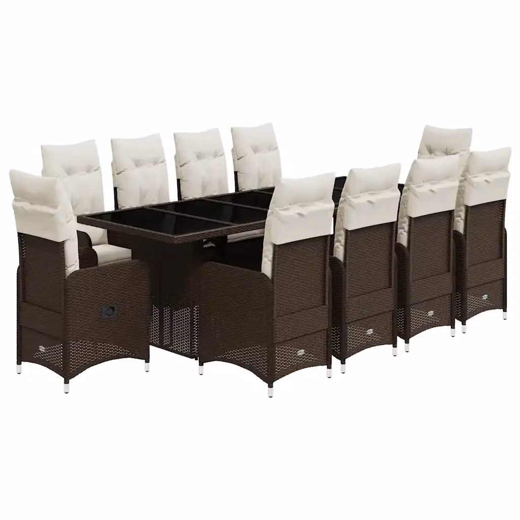 vidaXL Set Bistrò da Giardino 11 pz in Polyrattan Marrone con Cuscini e Piano in Vetro – 2