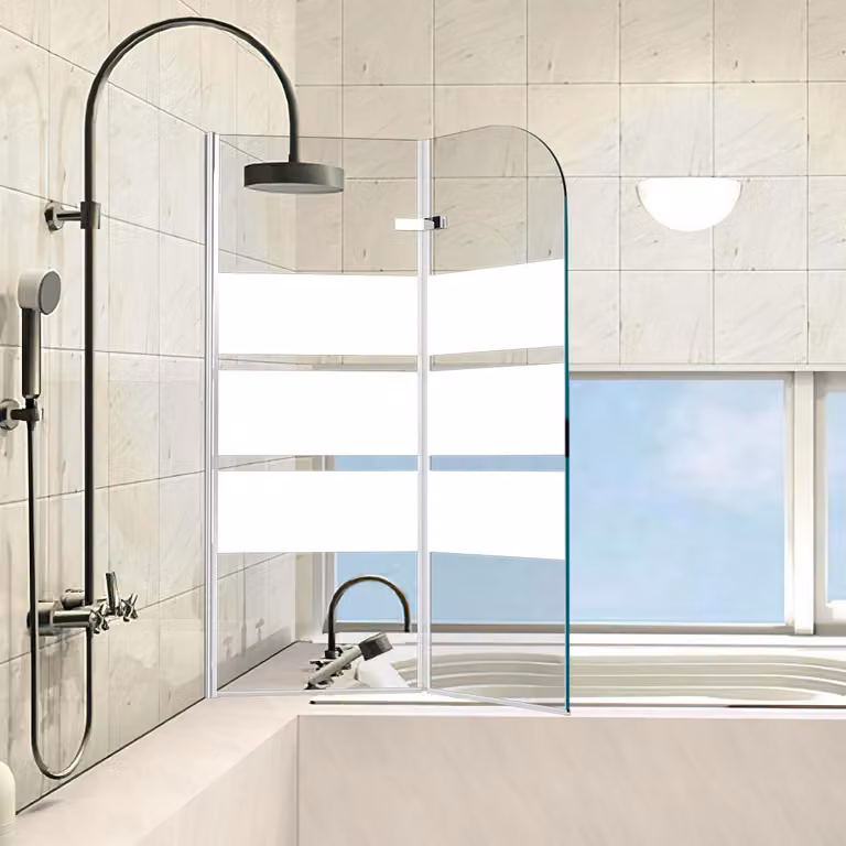 Pannello divisorio per doccia Ikodm, 100x140 cm, paravento pieghevole per vasca da bagno, rivestimento per vasca da bagno con strisce bianche, parete doccia in vetro NANOSmart di 6 mm, facile da pulire