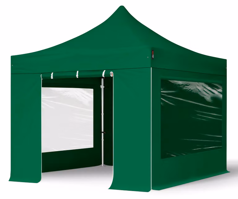 TOOLPORT 3x3m gazebo pieghevole PES con laterali (panoramiche), PROFESSIONAL alluminio, verde scuro