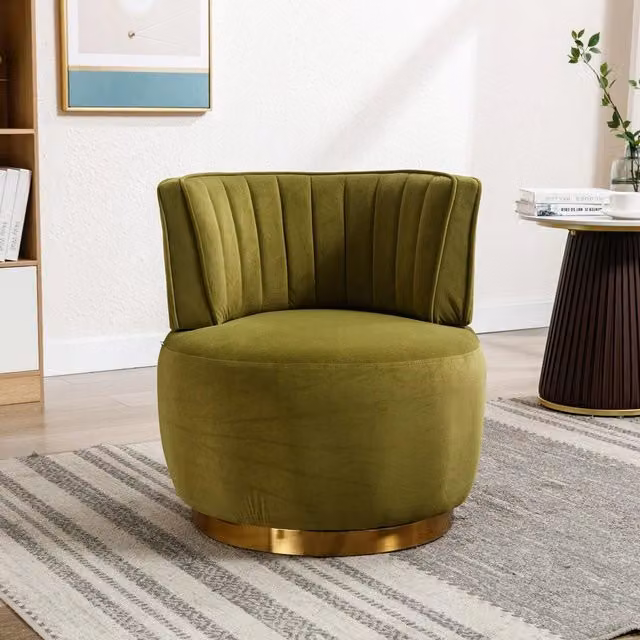 Sedia girevole Minimal verde in velluto con struttura in legno e metallo per soggiorno o ufficio in casa – 1