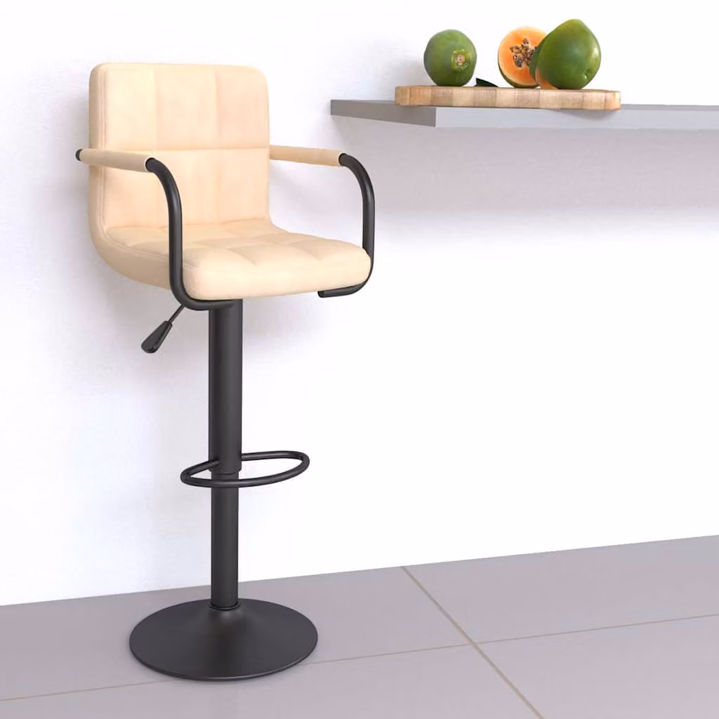 Sgabello da bar vidaXL in velluto beige con base girevole 360 gradi e struttura in metallo