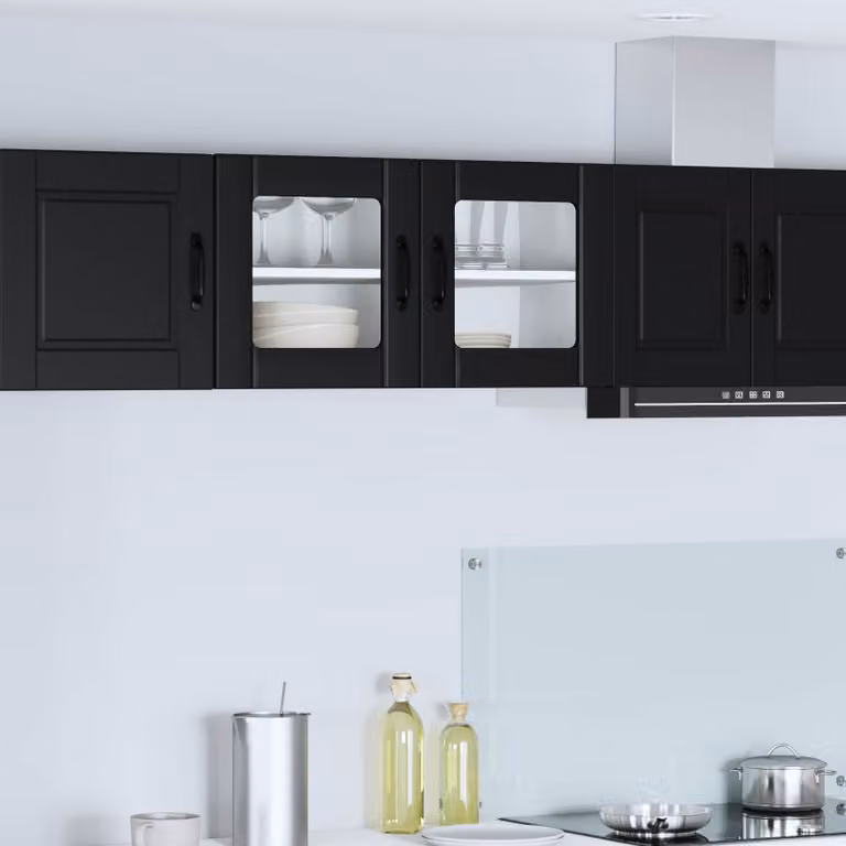 Armadio da parete moderno vidaXL PORTO nero con ante in vetro e ripiani interni L/P/H: 80 x 31 x 40 cm