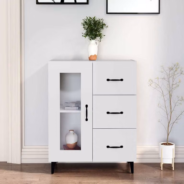 Credenza moderna vidaXL bianca in legno multistrato, L: 69,5 cm, P: 34 cm, H: 90 cm