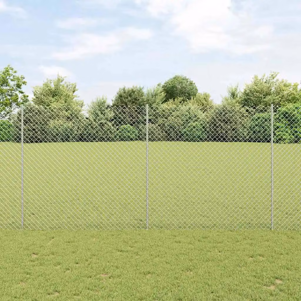 Recinzione a maglie con palo vidaXL in acciaio zincato Argento L: 10 m, H: 1,5 m