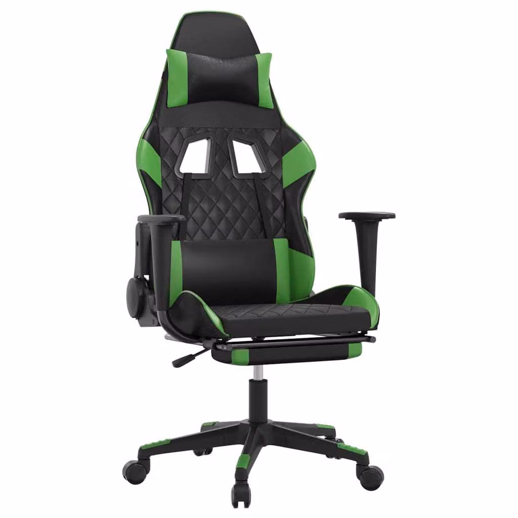 Sedia da Gaming Massaggio Poggiapiedi Nero e Verde Pelle finta