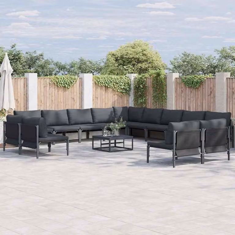 Maison Exclusive - Set da giardino composto da 13 pezzi, colore nero, struttura in acciaio