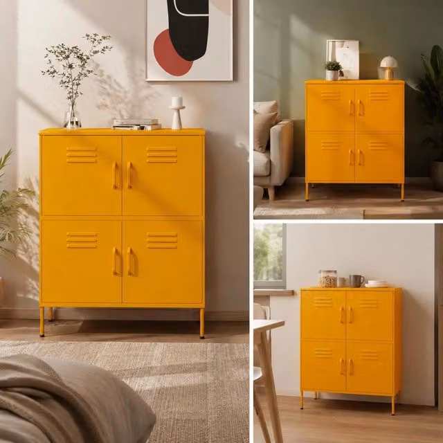 Storage Cabinet, Mustard Yellow, 80x35x101.5 Cm, Steel