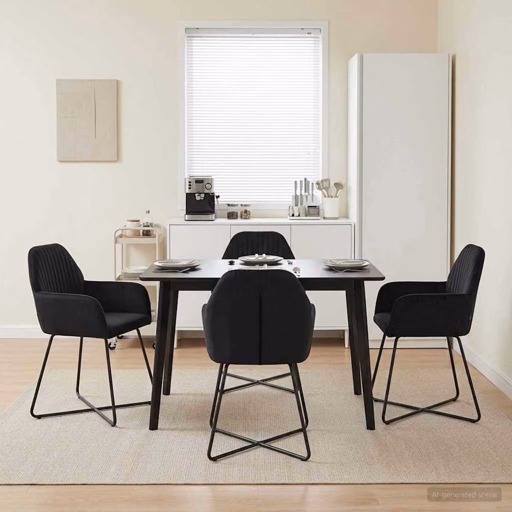 Set di 4 sedie da pranzo vidaXL in velluto nero con struttura in metallo e plastica, L: 55 cm, P: 50 cm, H: 84 cm