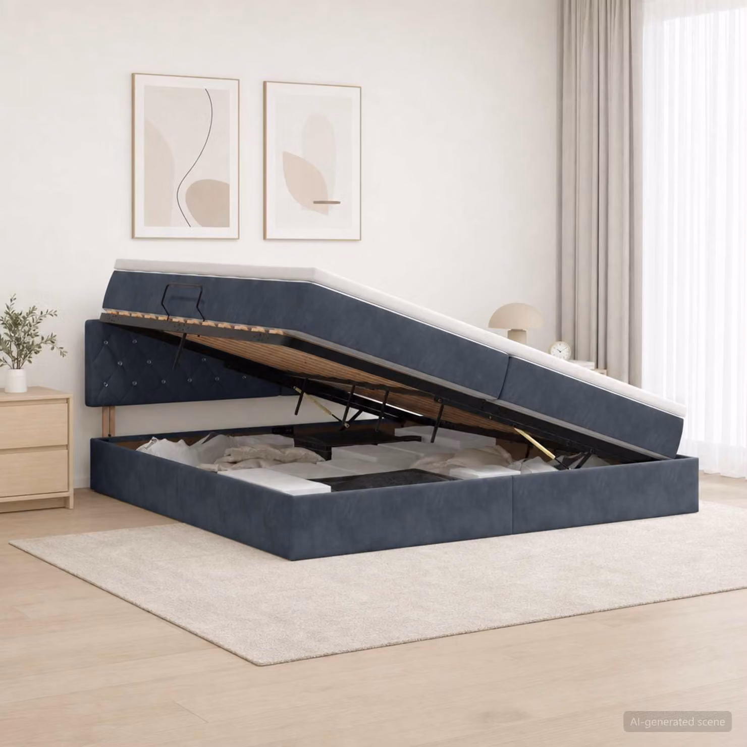 Letto con contenitore vidaXL in velluto moderno con base a sollevamento L/P/H: 200 x 200 x 204 cm