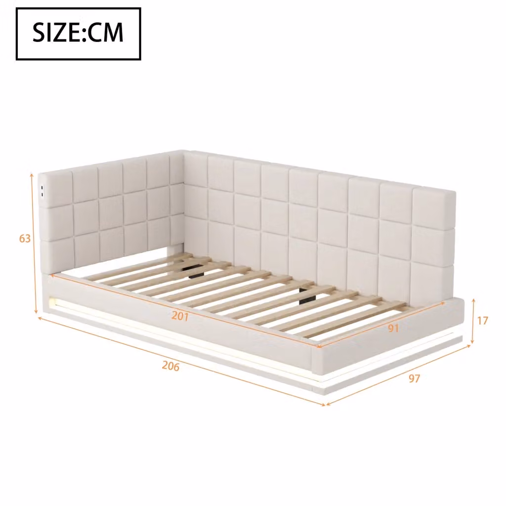 Letto imbottito trasformabile REDOM beige con illuminazione LED e porta USB L/P/H: 90 x 200 cm – 2
