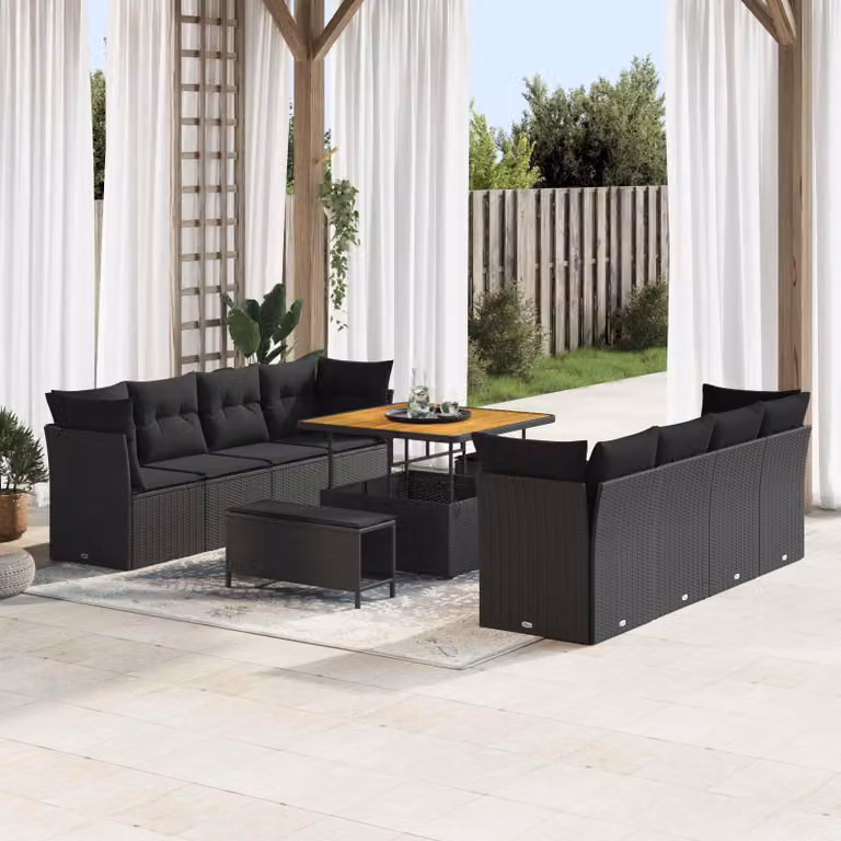 Maison Exclusive - Set da giardino composto da 11 pezzi, divano in rattan sintetico nero