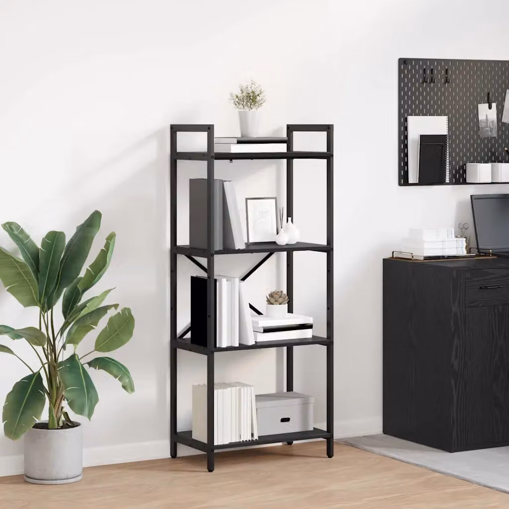 Libreria a 4 livelli vidaXL in stile industrial in legno e metallo nero, L/P/H: 56 x 34 x 133,5 cm