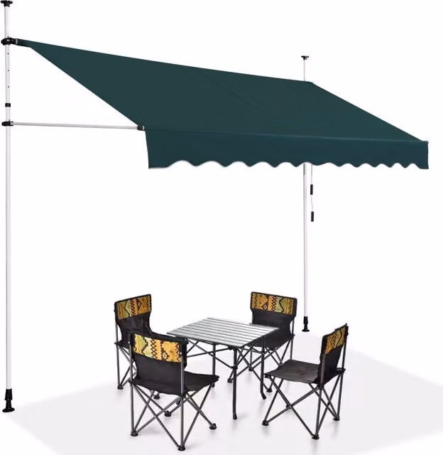 Tenda da sole telescopica e retrattile Design Mania, parasole impermeabile resistente ai raggi UV in poliestere e alluminio, L: 300 cm, P: 120 cm, colore Verde