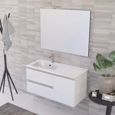 Mobile bagno sospeso INBAGNO Master bianco opaco con lavabo e specchio con illuminazione LED L: 100 cm, P: 45 cm, H: 50 cm
