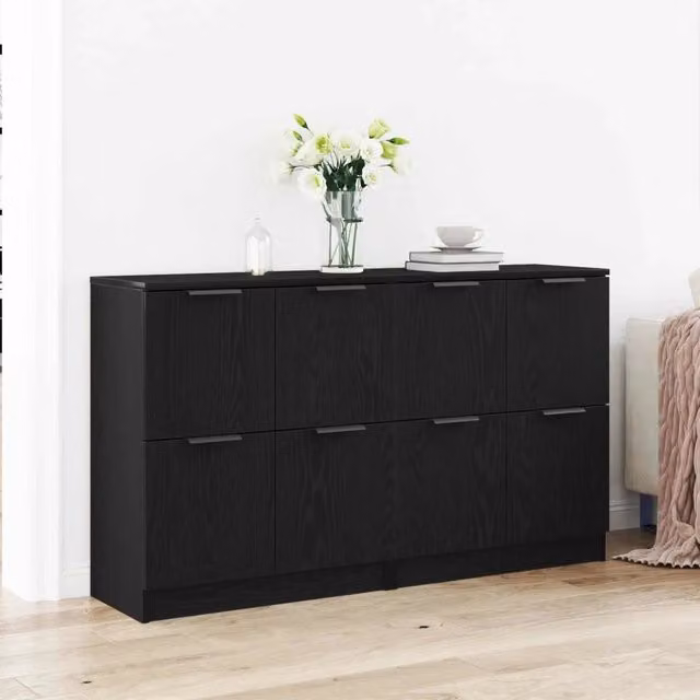 Set di 2 credenze moderne vidaXL in MDF nero lucido L/P/H: 120 x 30 x 70 cm