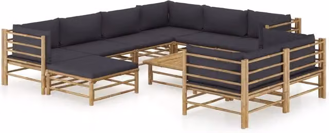 Set di mobili da giardino Outsunny in bambù con 10 pezzi e cuscini grigi per esterni