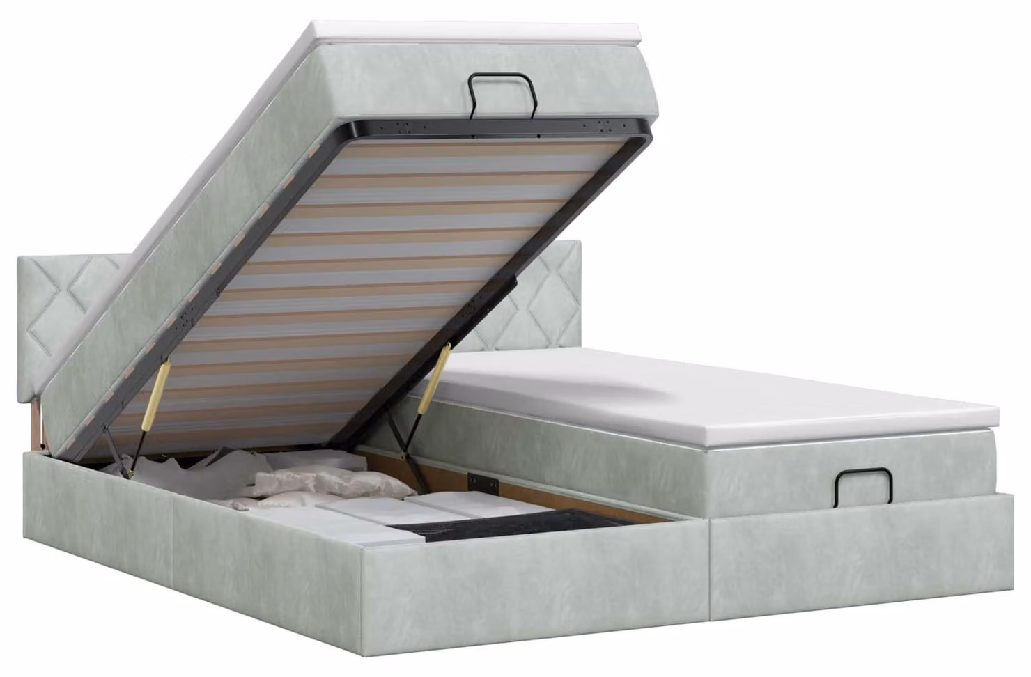 Divano poltrona ottomano con materasso e poggiatesta, 2 pezzi, color grigio chiaro, rivestito in velluto
