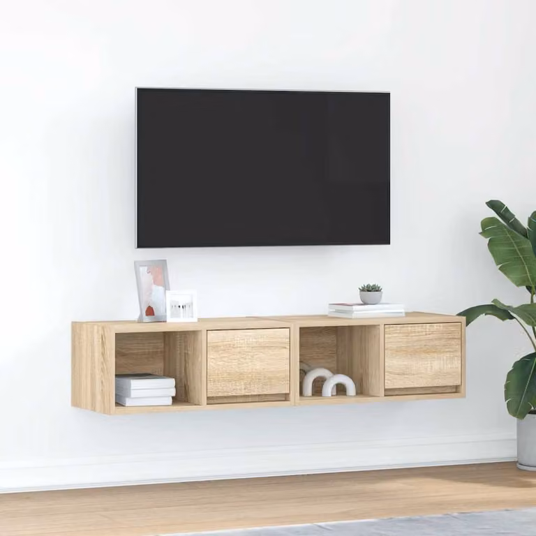 Set di 2 mobili TV sospesi vidaXL in legno multistrato color rovere sonoma, L 60 cm x P 31 cm x H 25,5 cm
