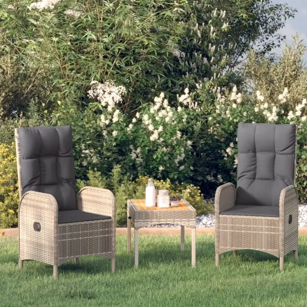 Set di 2 sedie da giardino moderne in polyrattan grigio con cuscini inclusi – 2