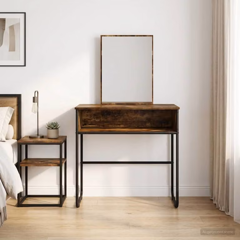 vidaXL Tavolo da Trucco Moderno con Scaffale in Rovere Fumo, L 81 cm x P 40 cm x H 131 cm
