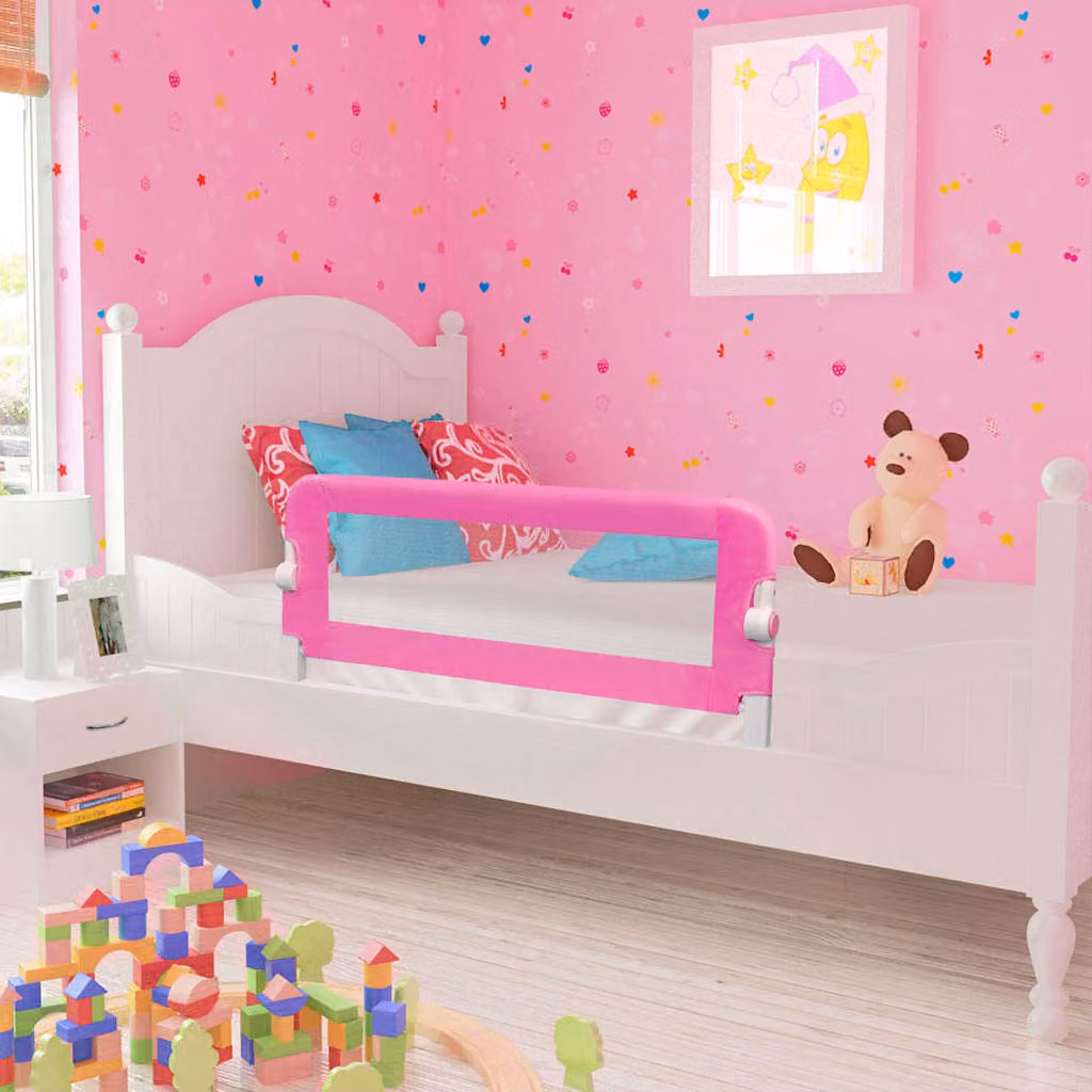 Set di 2 sponde per la sicurezza del letto per bambini vidaXL, pieghevoli, rosa, L: 102 cm, H: 42 cm