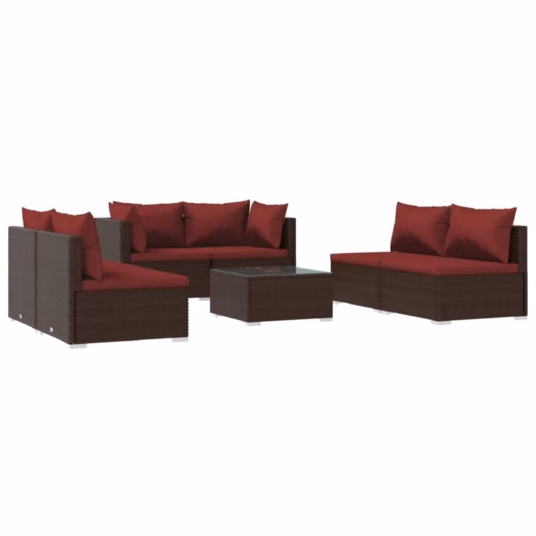 Set Divani da Giardino 7 pz con Cuscini in Polyrattan Marrone