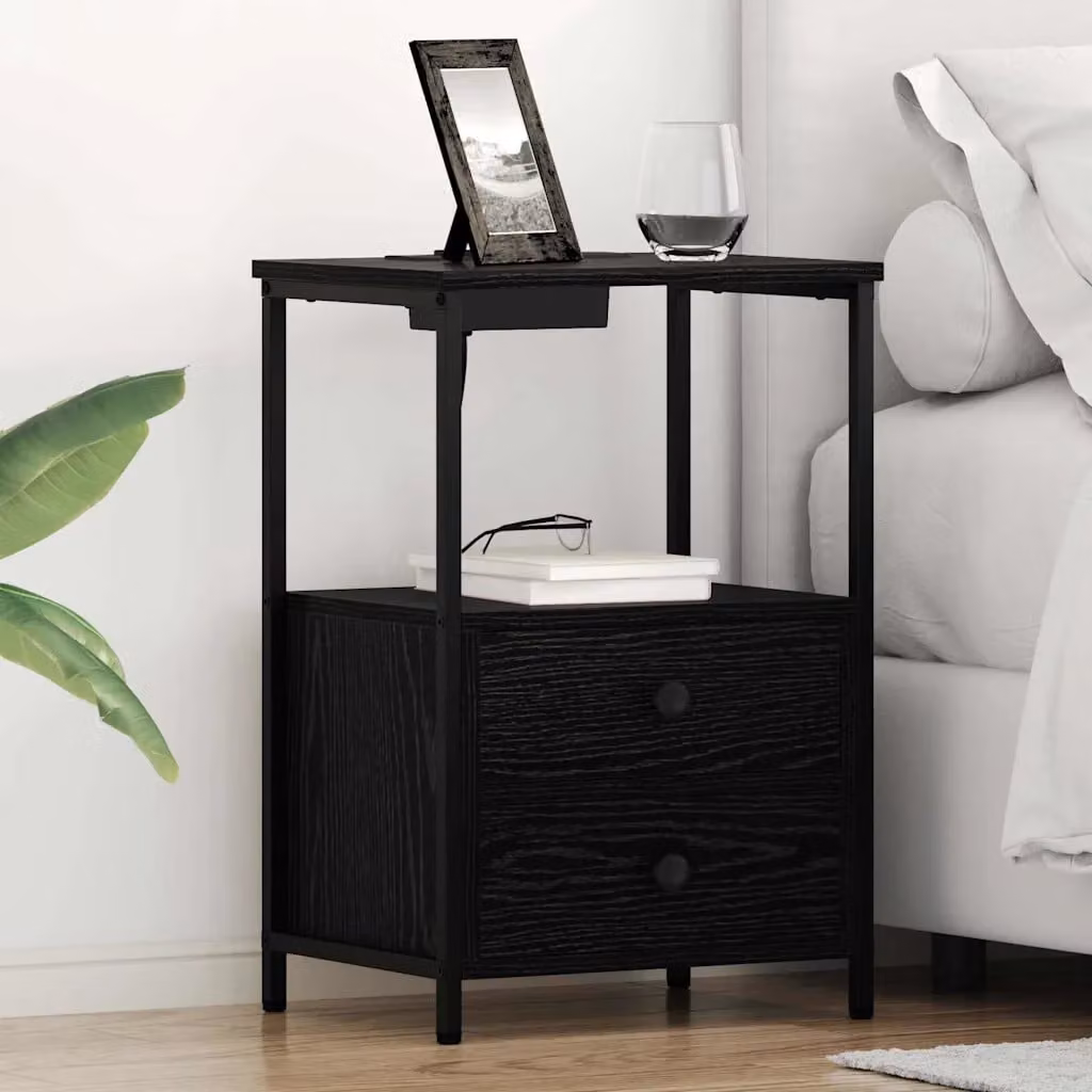 Set di 2 Armadi da Notte vidaXL in MDF e Metallo, Colore Rovere Nero e Marrone, L 40 cm x P 31 cm x H 60 cm