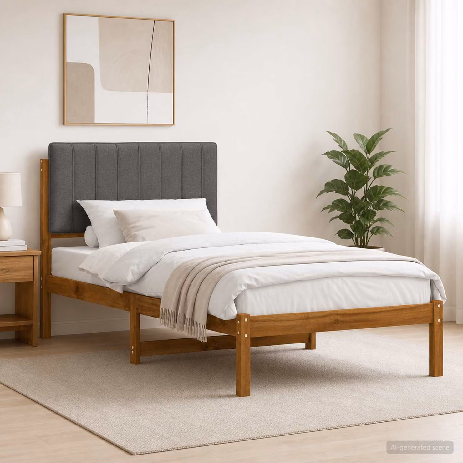 vidaXL Letto con Testiera Rivestita Naturale e Grigio Chiaro