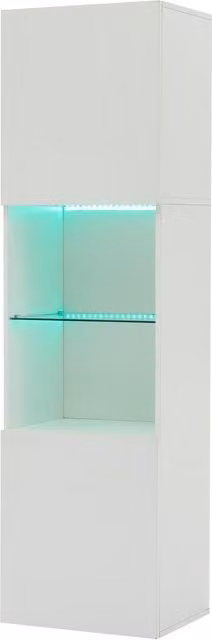 Vetrina moderna bianca lucida con ante in vetro e illuminazione LED integrata, L/P/H: 45 x 35 x 160 cm – 1