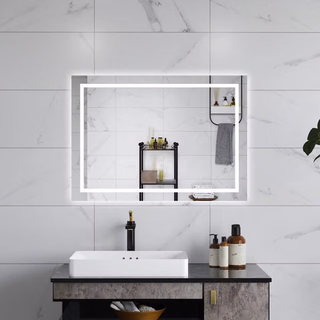 AICA Specchio da bagno rettangolare bianco con luce LED, dimmerabile e interruttore touch, L: 70 cm, P: 50 cm