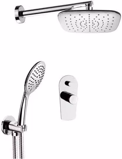 Set doccia con soffione quadro in ottone e abs cromato - serie fusion