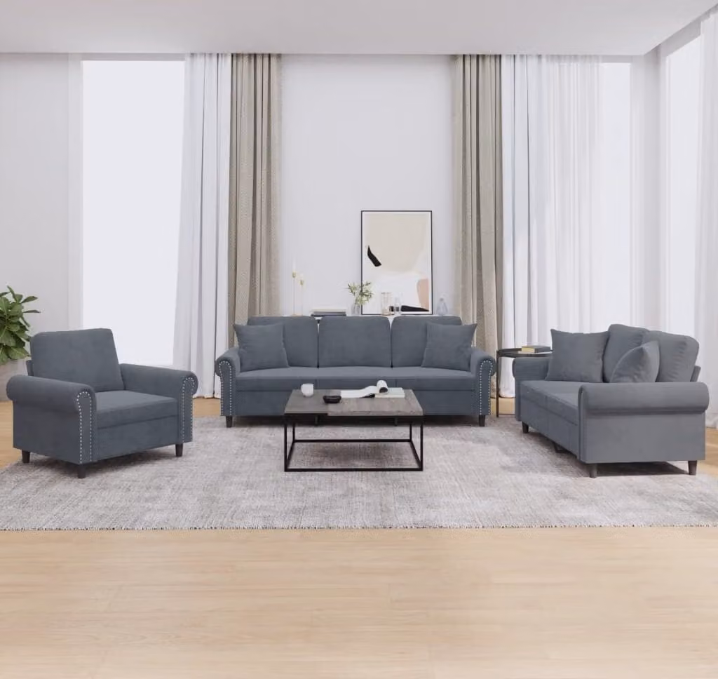 Maison Exclusive - Set divano a 3 pezzi con cuscini in velluto grigio scuro