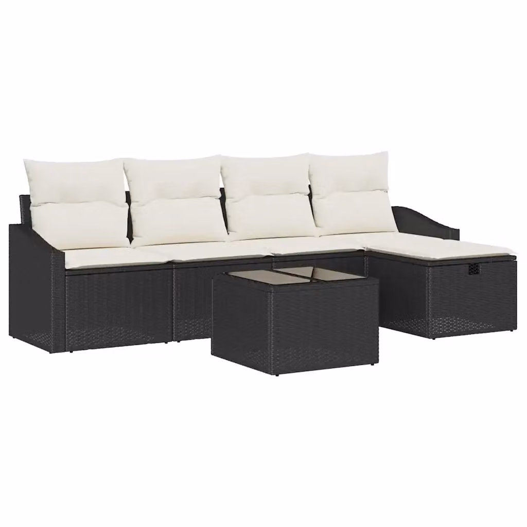 Set di divani da giardino a L vidaXL nero con cuscini e pouf in rattan e metallo – 2