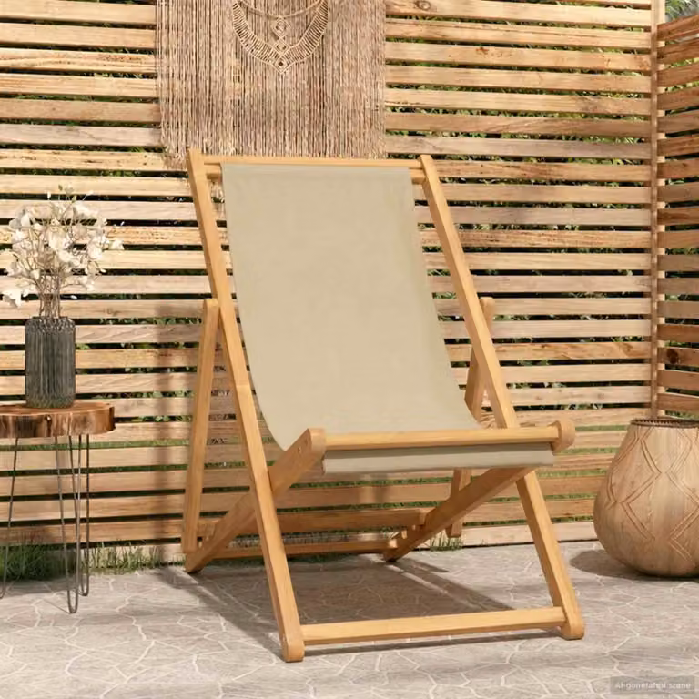 Sedia da spiaggia vidaXL in legno di teak e tessuto beige resistente ai raggi UV