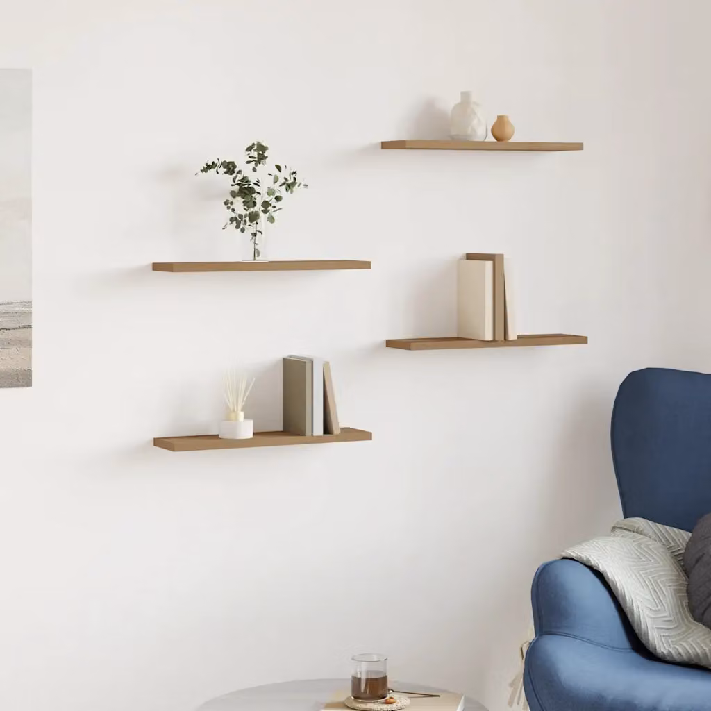 Set di 4 mensole da parete vidaXL in MDF color rovere, L 40 cm x P 10 cm x H 1,5 cm