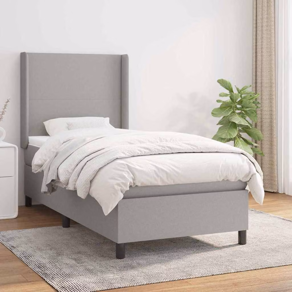 vidaXL Giroletto a Molle con Materasso Ibrido in Tessuto Grigio e Bianco L/P/H: 200 x 80 x 25 cm