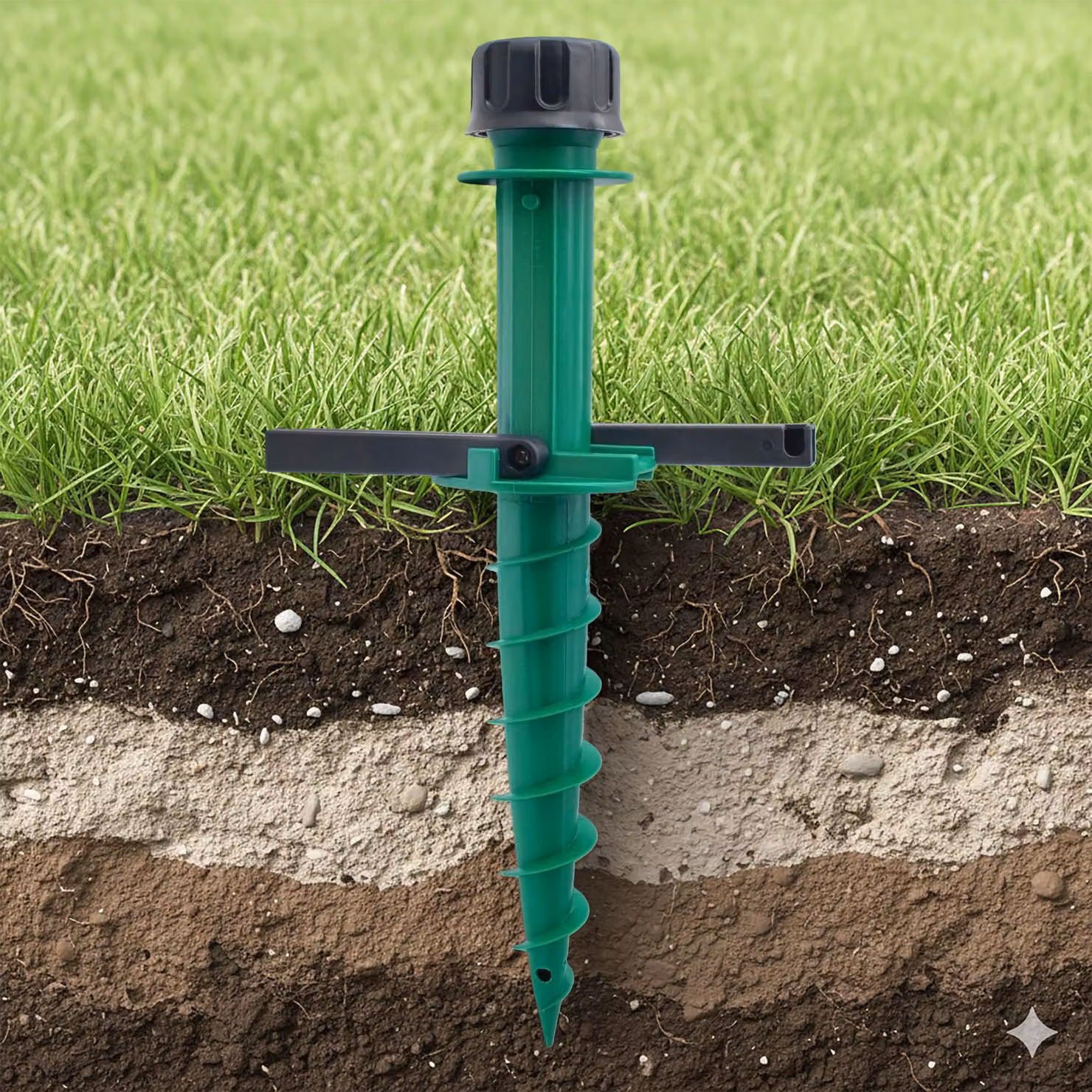 Base per ombrellone in plastica verde con ausilio di inserimento - per Ø 22-33 mm - Base per ombrellone con maniglie integrate