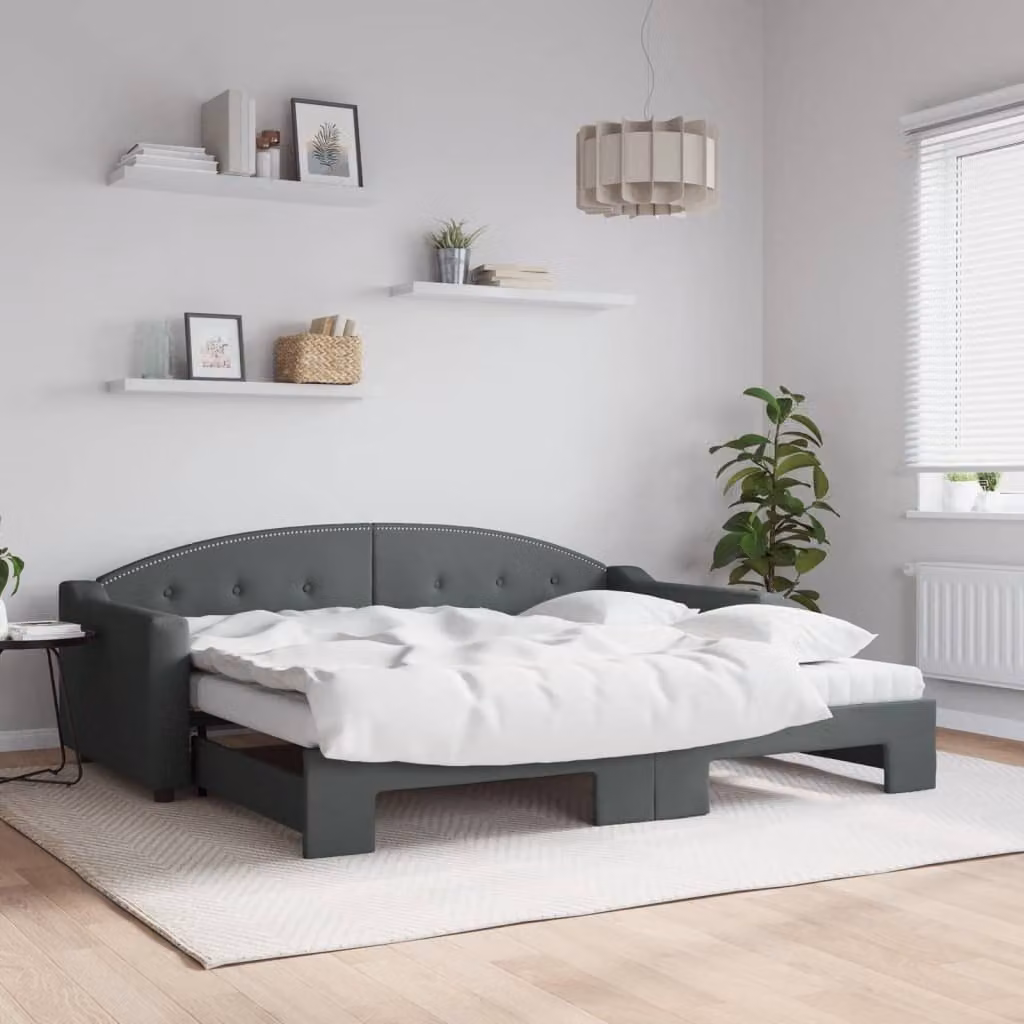 Maison Exclusive - Divano letto estraibile con materasso grigio scuro 90x200 cm in tessuto
