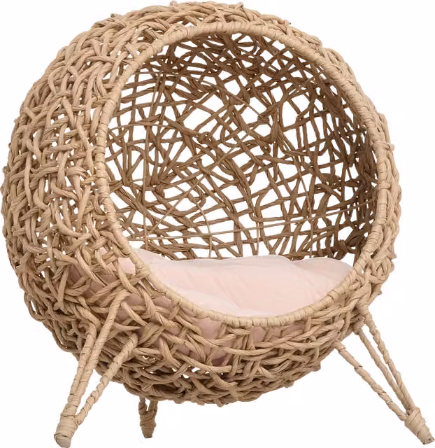 Cuccia rialzata per gatti PawHut Aosom in rattan PE color marrone, diametro 52 cm, altezza 58 cm – 1