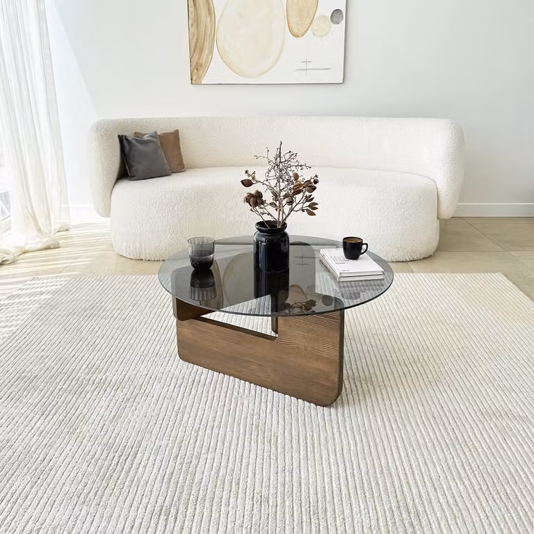 Skye Decor, Mia - Walnut, Fume, tavolino, noce, vetro temperato al 100%, 75 x 75 x 35 cm