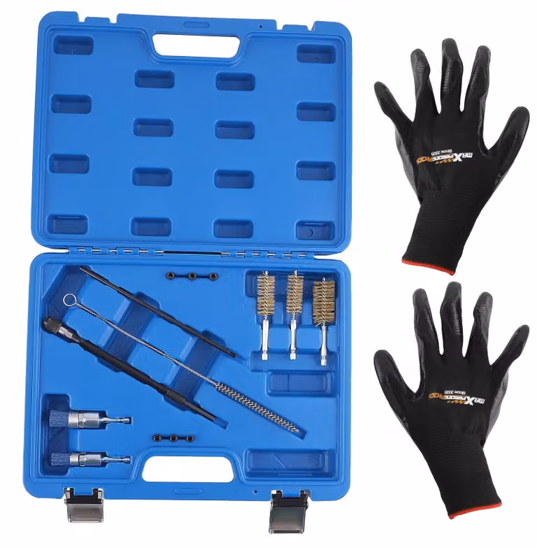 Kit di pulizia per iniettori, 14 pezzi, realizzato in plastica resistente, compatibile con diversi modelli, design compatto, materiali atossici