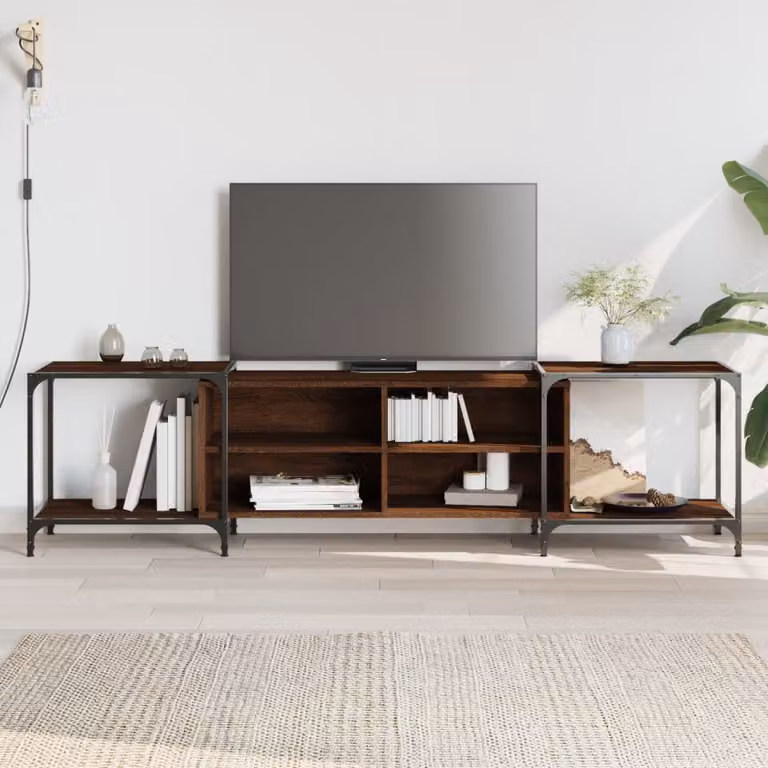 Mobile TV vidaXL in stile industriale, Rovere Marrone, L: 203 cm, P: 37 cm, H: 50 cm