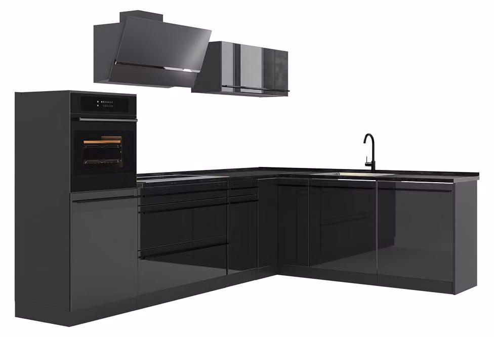 Cucina angolare completa Vicco R-Line Antracite lucido/Antracite 287 x cm piano di lavoro Antracite, Model 66749